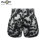 FLUORY MUAY THAI SHORTS Fight Training Shorts Fitness Sanda Boxing Shorts Grey Skull MTSF185