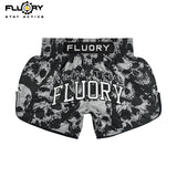 FLUORY MUAY THAI SHORTS Fight Training Shorts Fitness Sanda Boxing Shorts Grey Skull MTSF185
