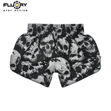 FLUORY MUAY THAI SHORTS Fight Training Shorts Fitness Sanda Boxing Shorts Grey Skull MTSF185