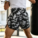 FLUORY MUAY THAI SHORTS Fight Training Shorts Fitness Sanda Boxing Shorts Grey Skull MTSF185