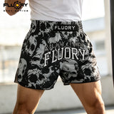 FLUORY MUAY THAI SHORTS Fight Training Shorts Fitness Sanda Boxing Shorts Grey Skull MTSF185