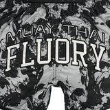 FLUORY MUAY THAI SHORTS Fight Training Shorts Fitness Sanda Boxing Shorts Grey Skull MTSF185