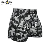 FLUORY MUAY THAI SHORTS Fight Training Shorts Fitness Sanda Boxing Shorts Grey Skull MTSF185