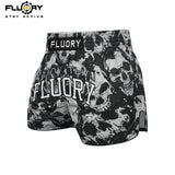 FLUORY MUAY THAI SHORTS Fight Training Shorts Fitness Sanda Boxing Shorts Grey Skull MTSF185